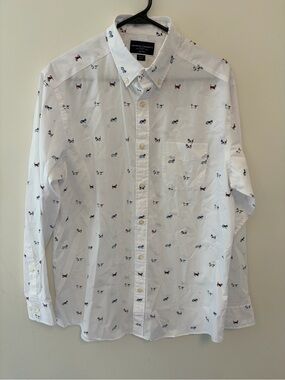 CHARLES TYRWHITT Non-Iron Classic Fit Shirt White Hound Dog Animal AOP Medium